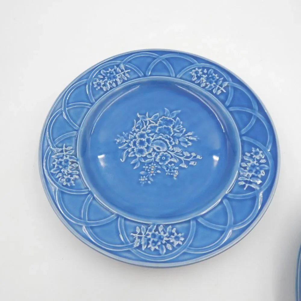 Bordallo Pinheiro Pottery Blue Floral Arch Dinner Plate 10 Inch Lot 5 Portugal